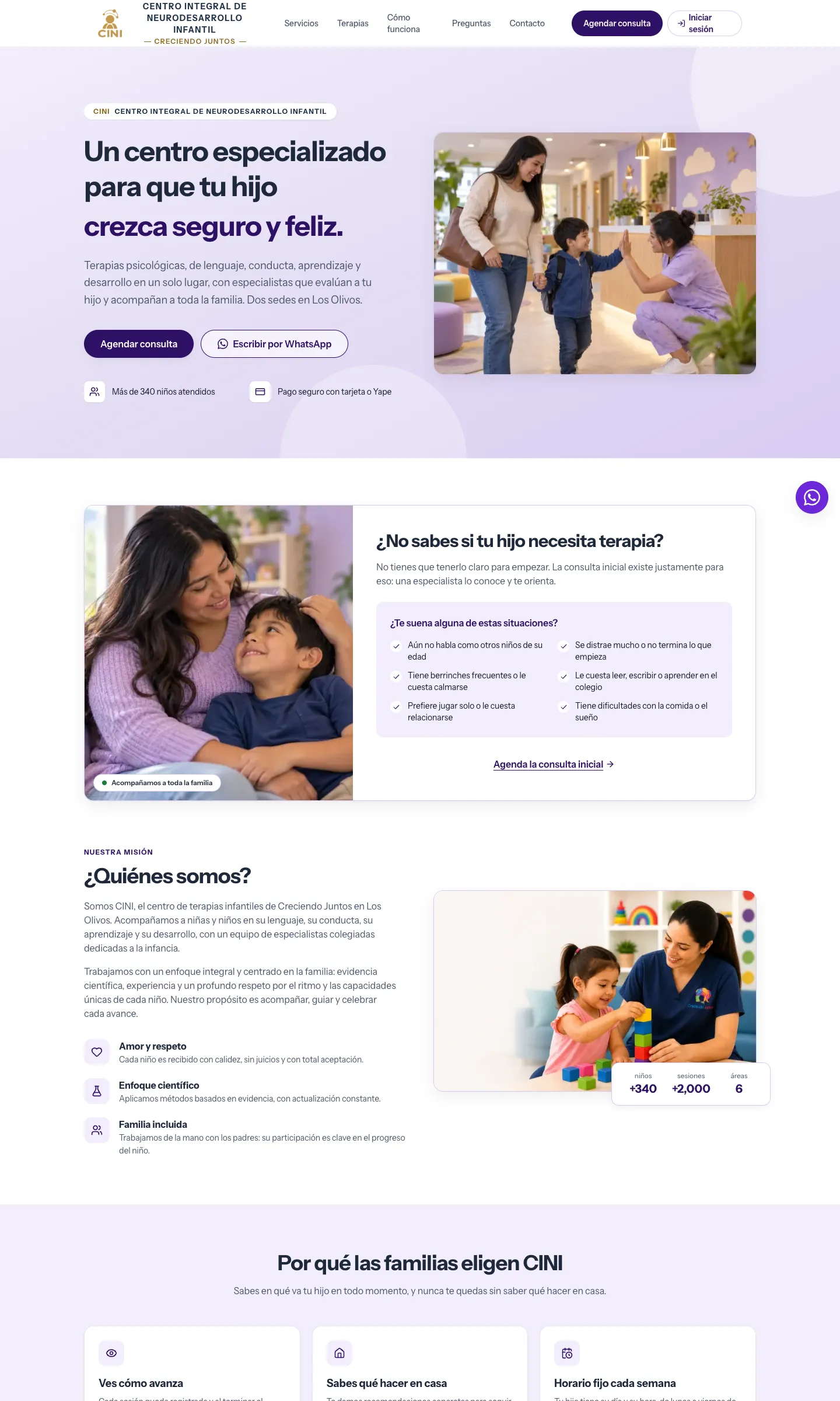 Captura del sitio de CINI, sistema clínico de neurodesarrollo infantil