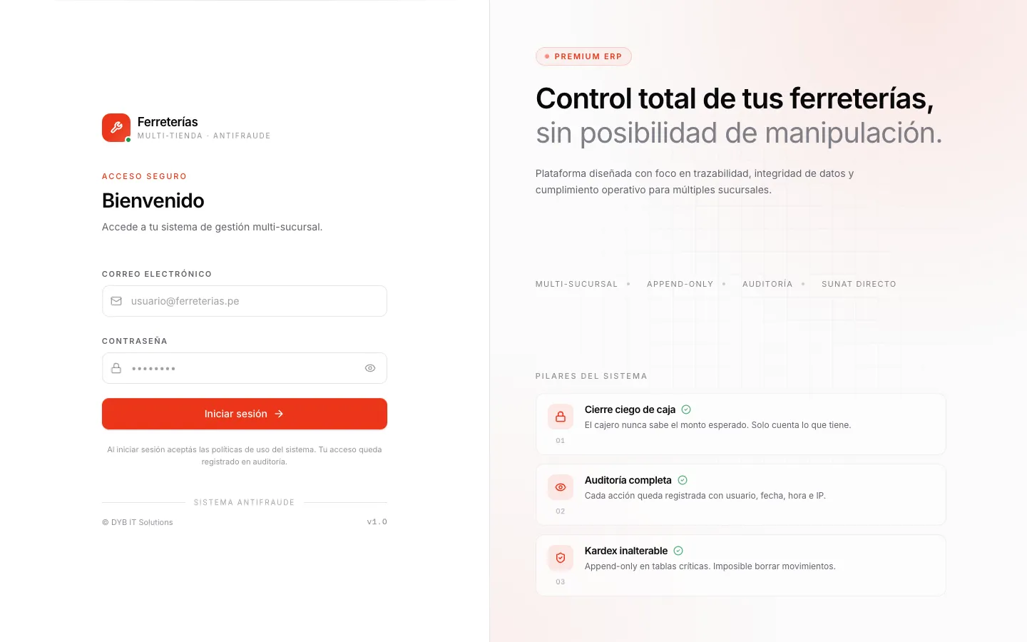 Captura del sistema para ferreterías